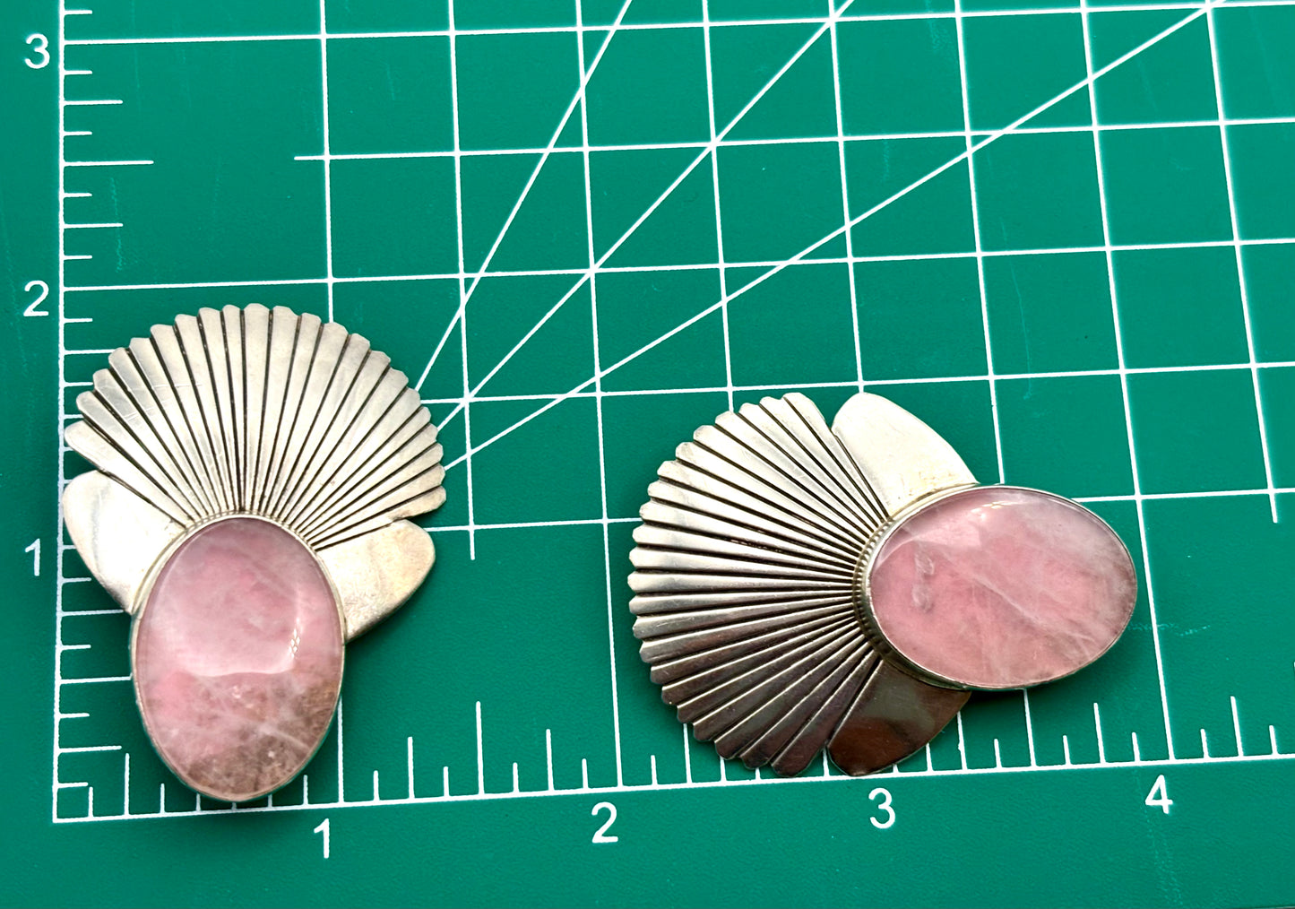 Vintage BAL Sterling Rose Quartz Clip On Earrings