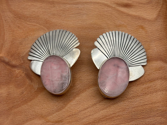 Vintage BAL Sterling Rose Quartz Clip On Earrings