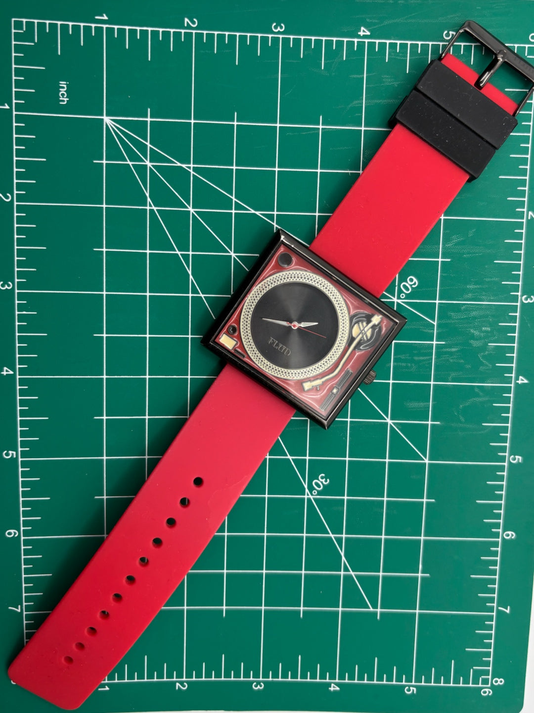 FLUD TableTurns DJ Turntable Watch With Red Silicone Band