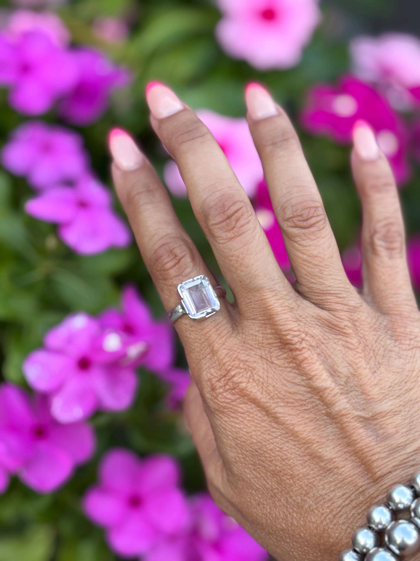 Sterling Silver Amethyst Ring | Emerald Cut Lavender Gemstone | Size 9 Solitaire with Subtle Pink Hue