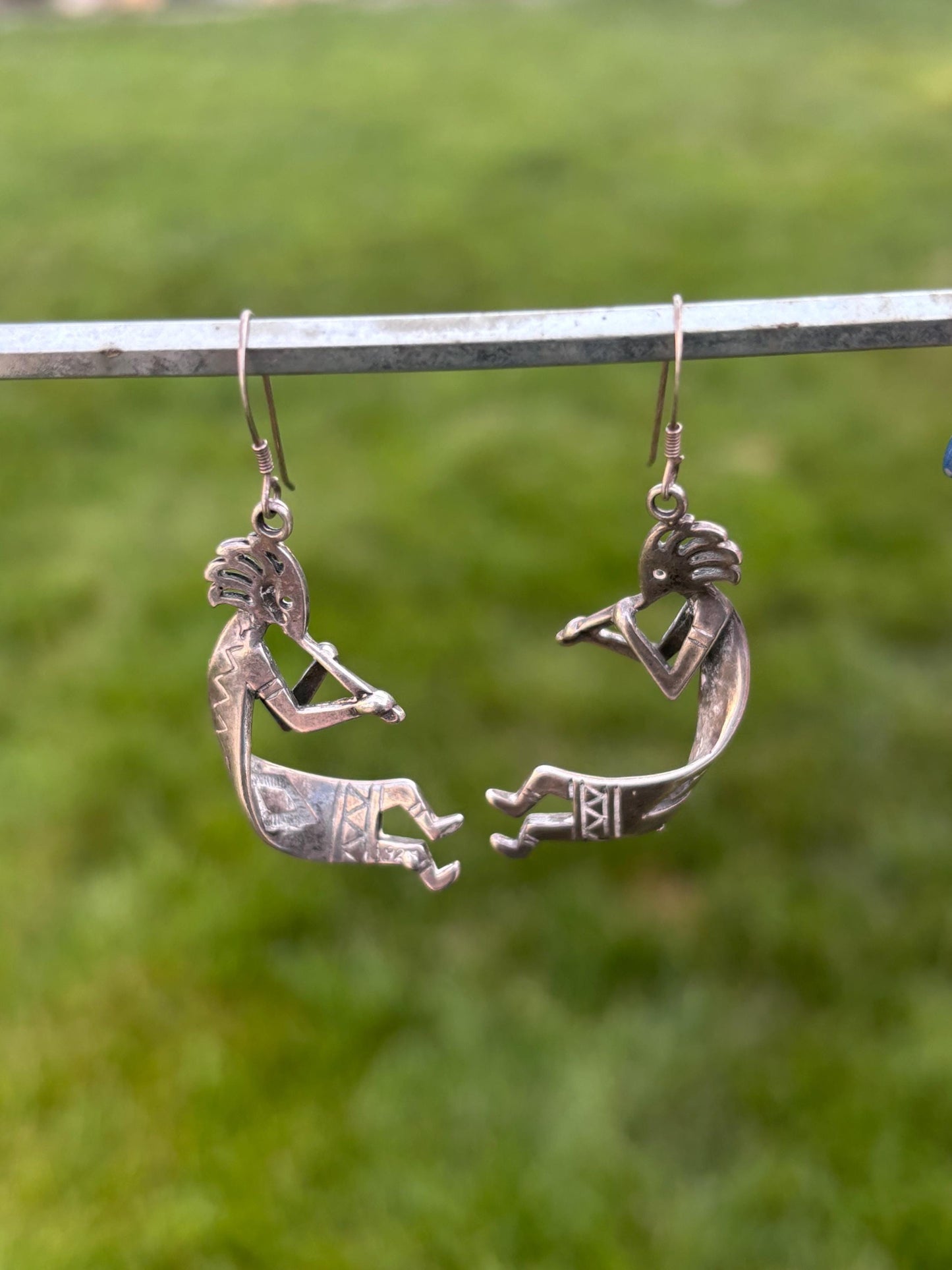 Sterling Silver Vintage Southwestern Native American Style Dangle Kokopelli Earrings