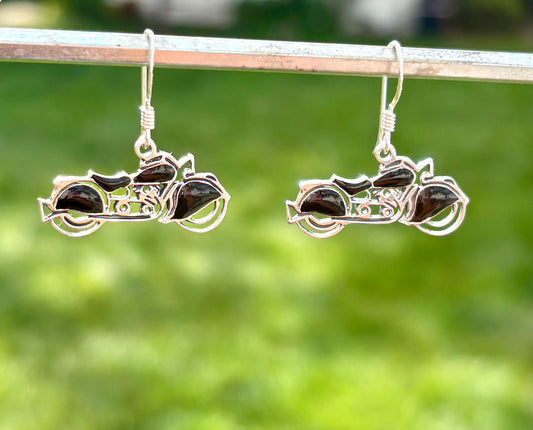 Vintage Sterling Silver Motorcycle Earrings with Black Accents