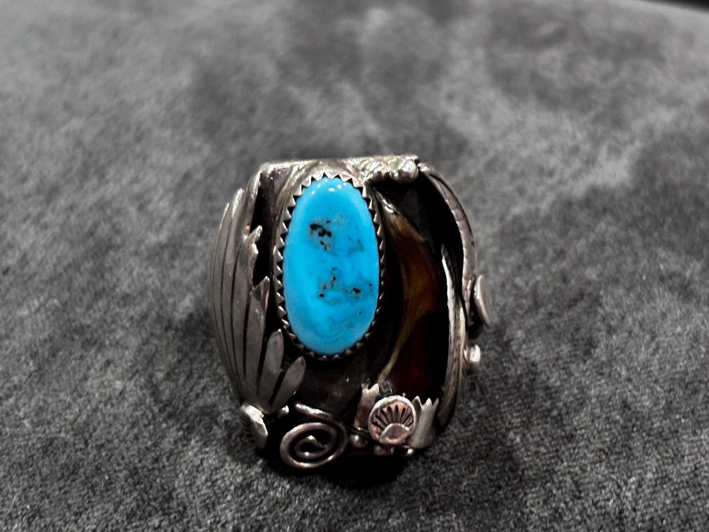 Vintage Navajo Sterling Silver Ring with Turquoise Stone | Size 11.5 | Handcrafted