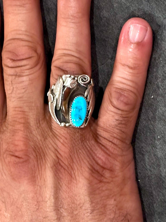 Vintage Navajo Sterling Silver Ring with Turquoise Stone | Size 11.5 | Handcrafted