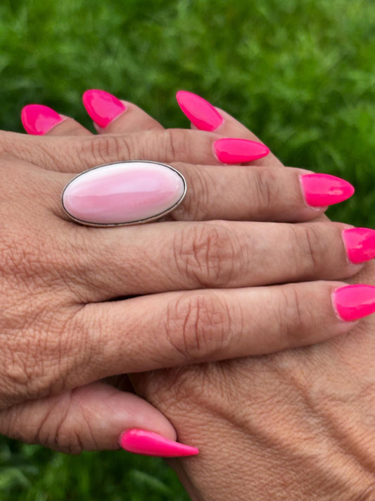 Sterling Silver Pink Conch Ring, Stamped  Jenn Sterling | Size 6 3/4 | Handcrafted