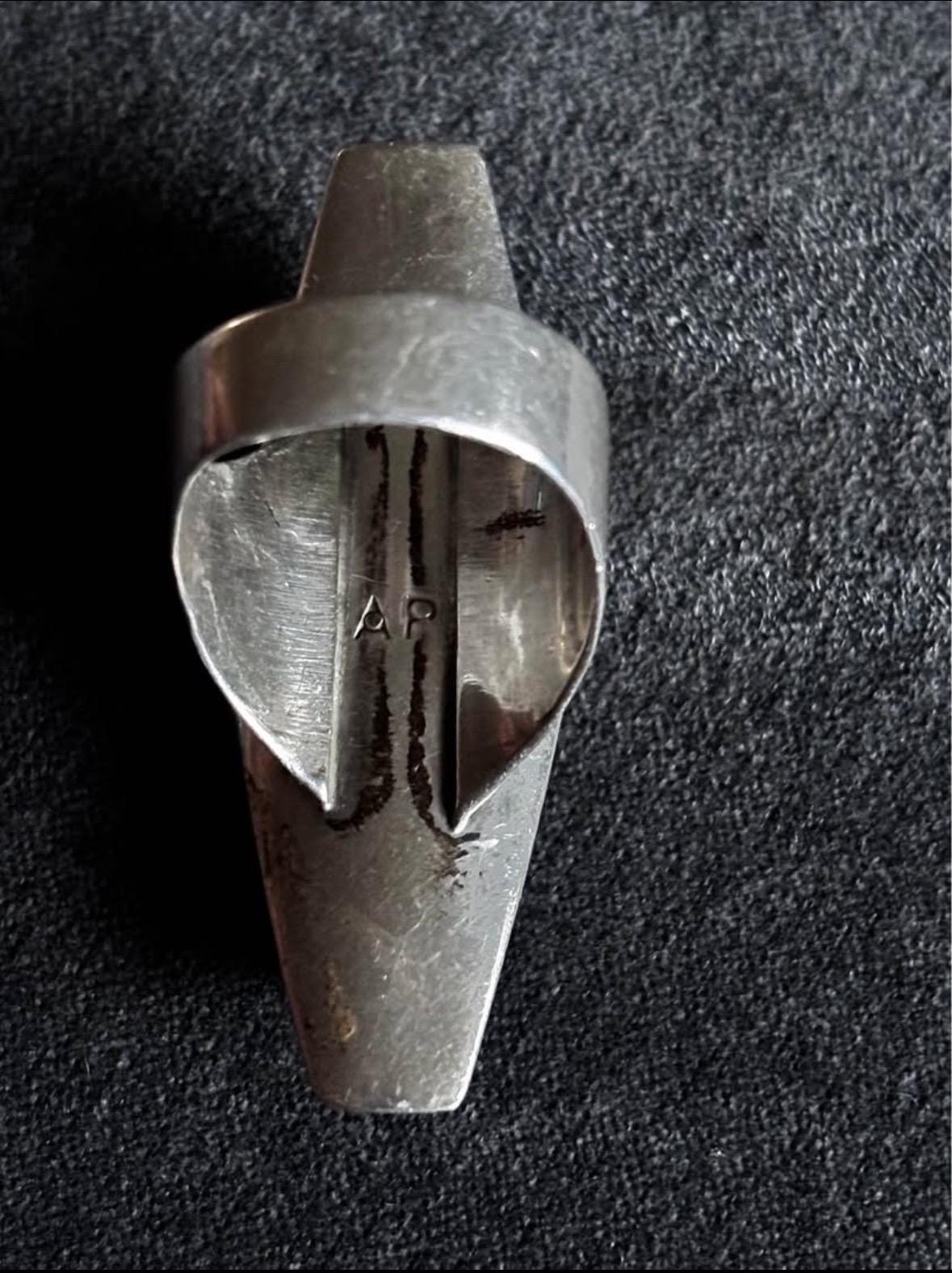 Vintage Native Sterling Silver Mother of Pearl  Ring, Stamped AP  | Size 9 | Handcrafted