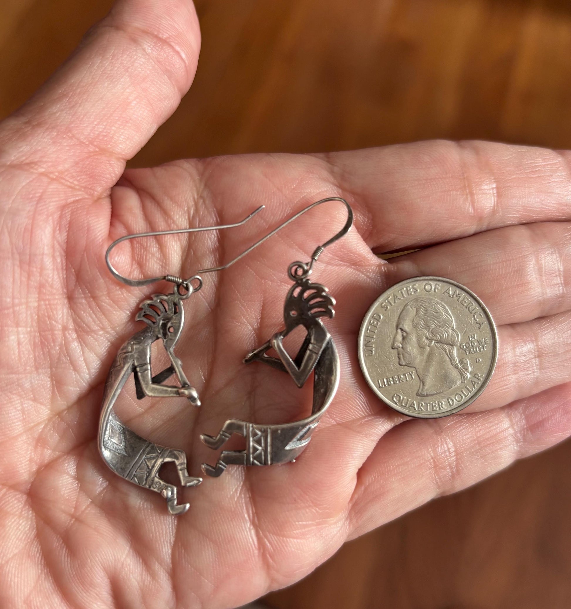 Sterling Silver Vintage Southwestern Native American Style Dangle Kokopelli Earrings