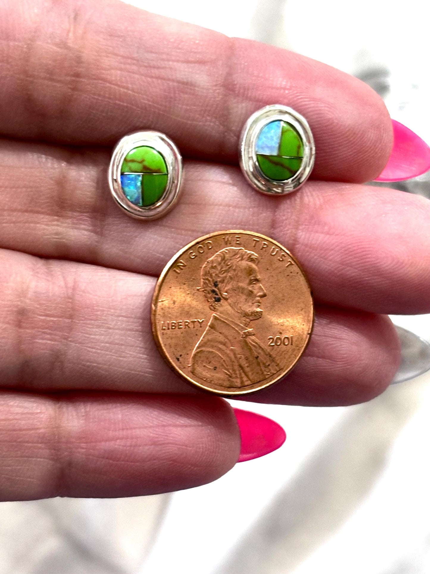 Green Mojave Turquoise Sterling Silver Stud Earrings: Southwestern Boho Jewelry
