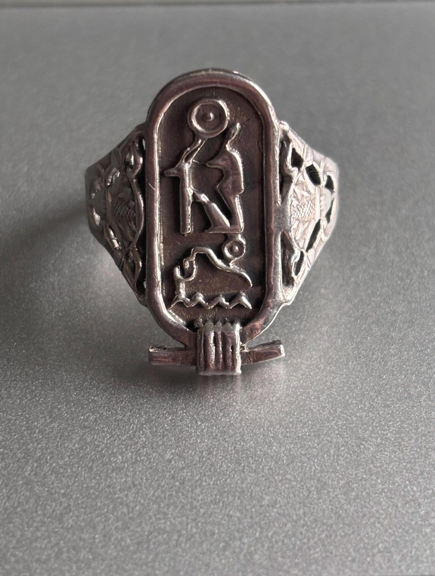Vintage Egyptian Revival Sterling Silver Ring | Hieroglyphic Design | Size 11