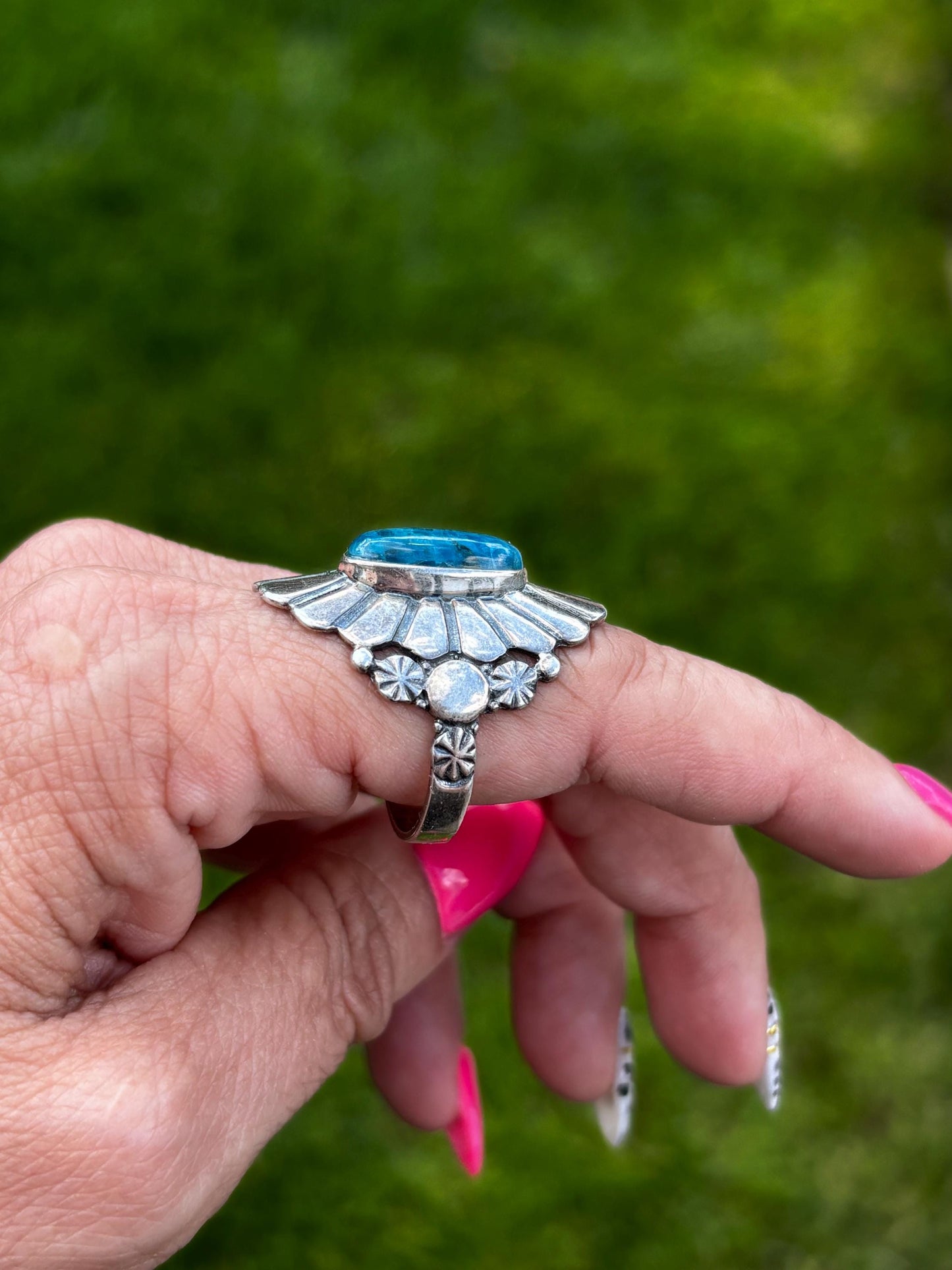 Sterling Silver Turquoise Ring. Modern Southwestern Style | Size 10 1/4