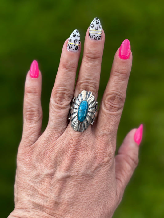 Sterling Silver Turquoise Ring. Modern Southwestern Style | Size 10 1/4