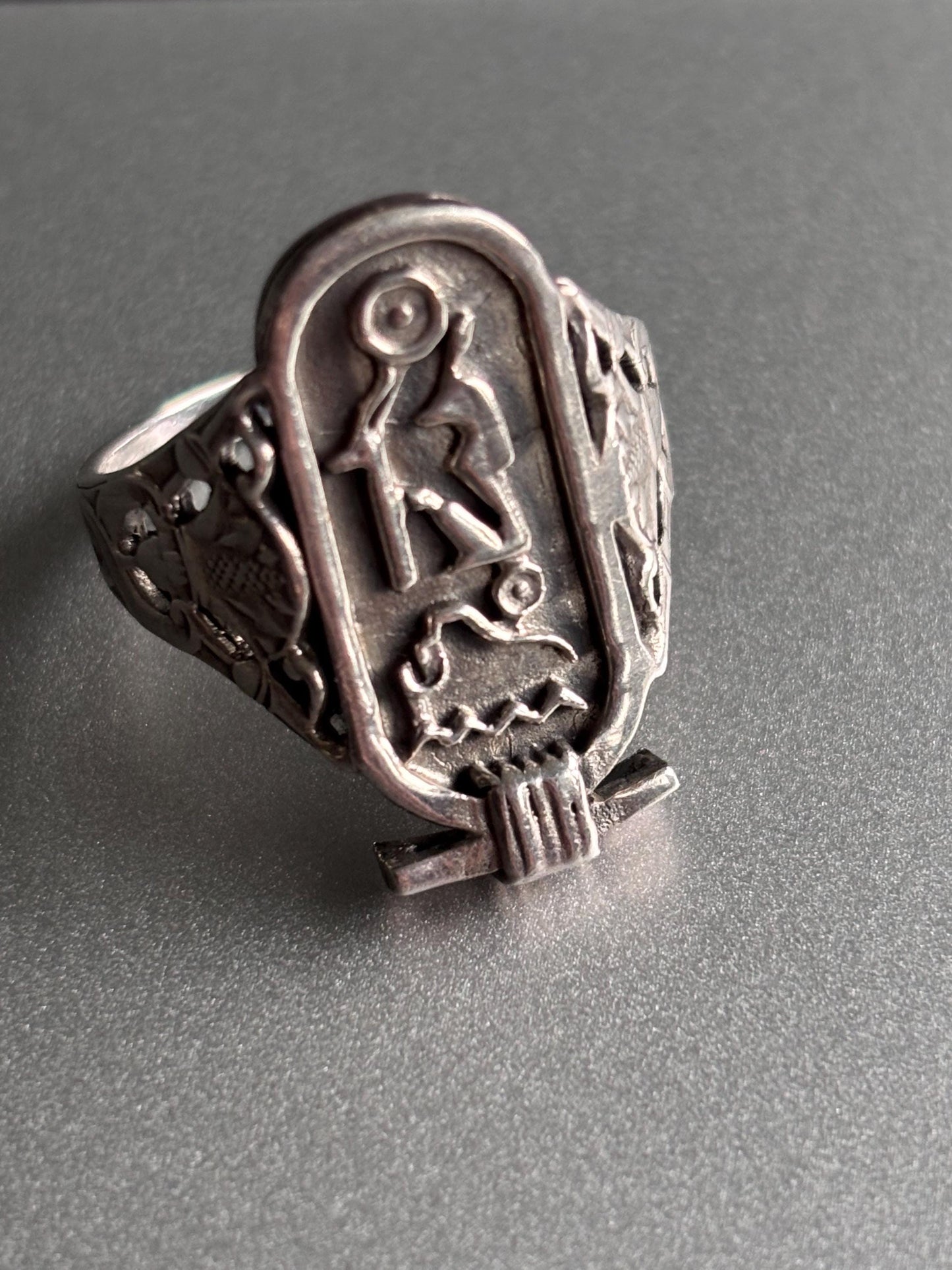 Vintage Egyptian Revival Sterling Silver Ring | Hieroglyphic Design | Size 11