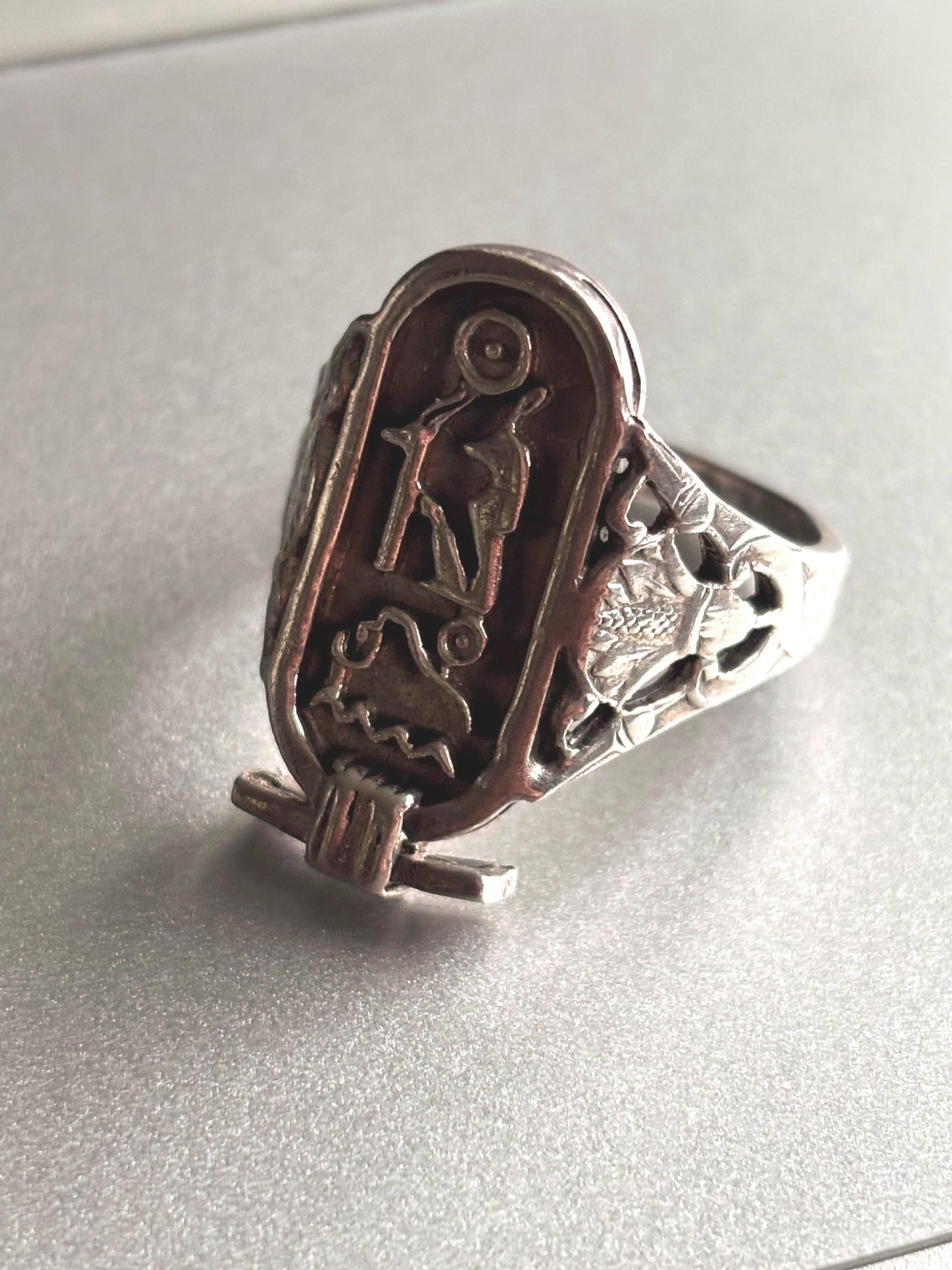 Vintage Egyptian Revival Sterling Silver Ring | Hieroglyphic Design | Size 11