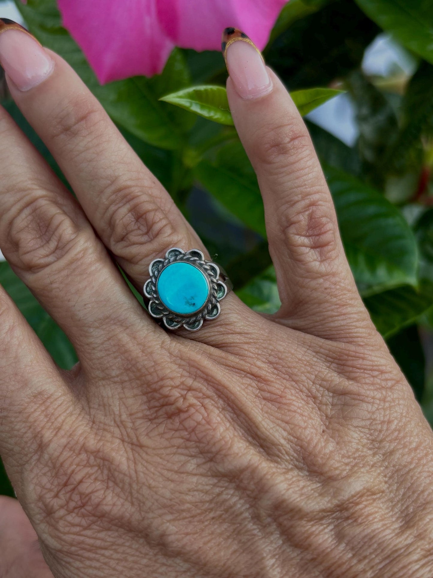Vintage Sterling Silver Turquoise Ring - Size 5 3/4