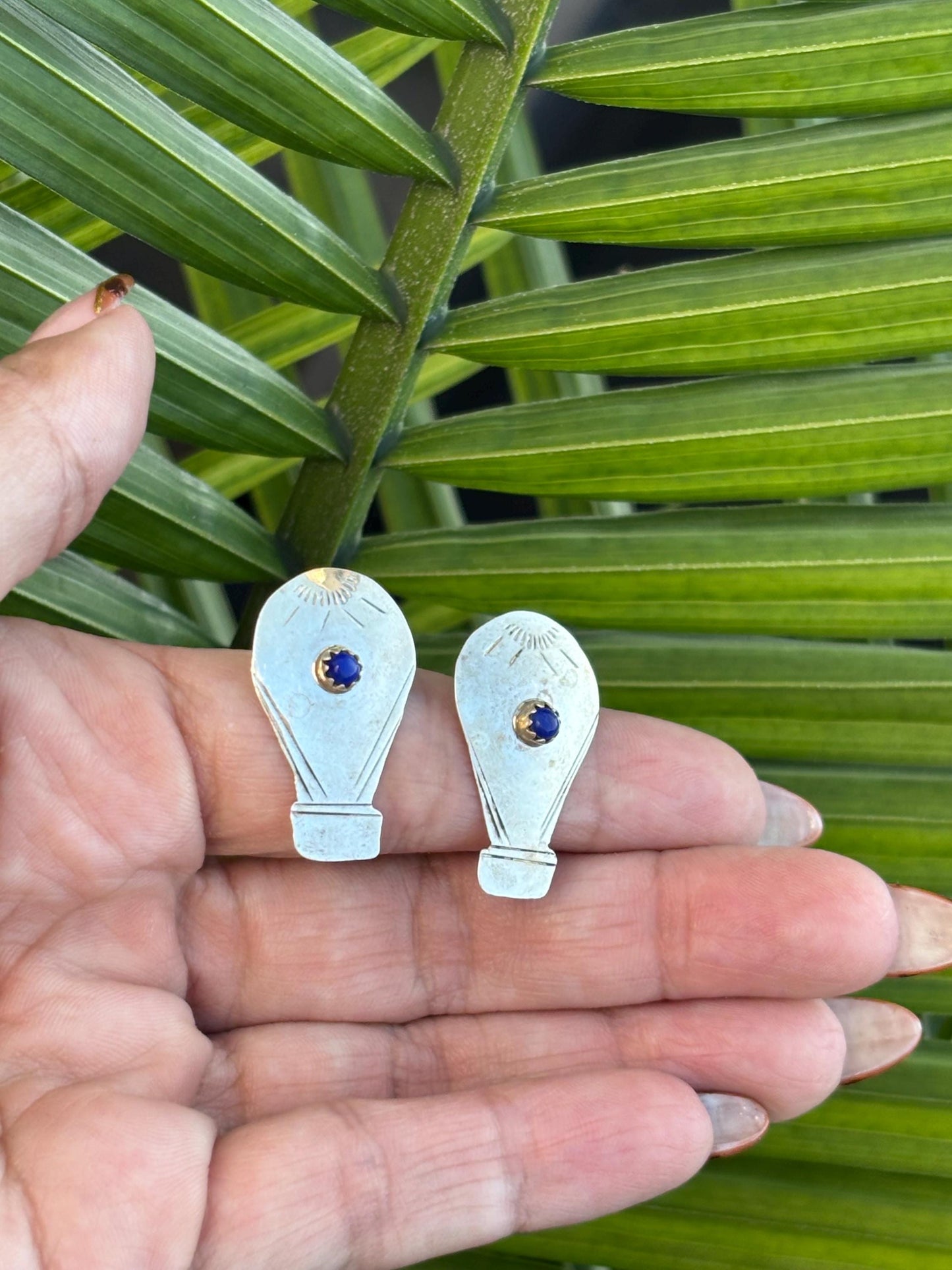 Vintage Sterling Silver Hot Air Balloon Earrings | Blue Stone Accent | Southwest Artisan Style
