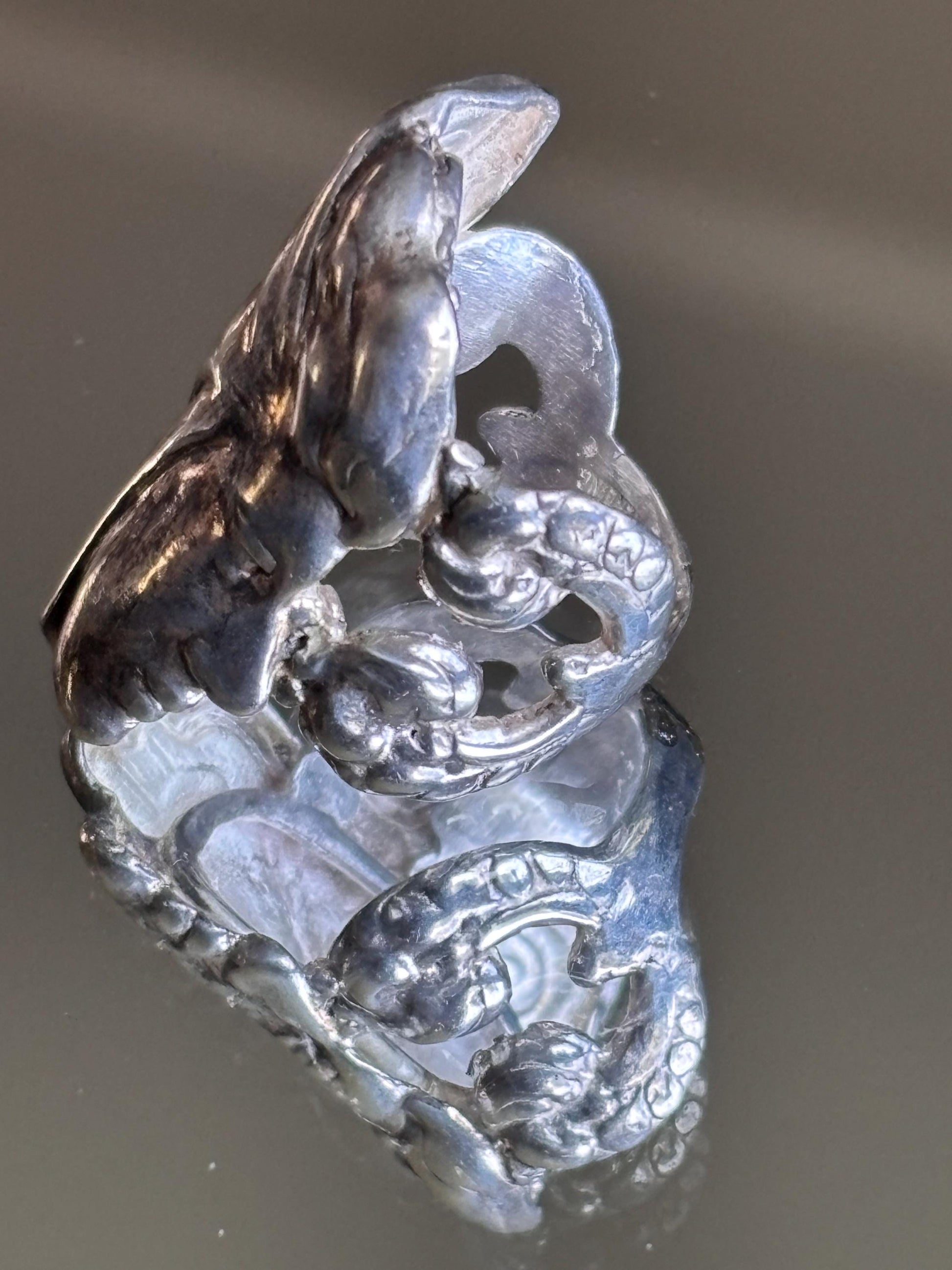 Vintage Sterling Silver Art Nouveau Face and Butterfly Ring - Size 8 1/2