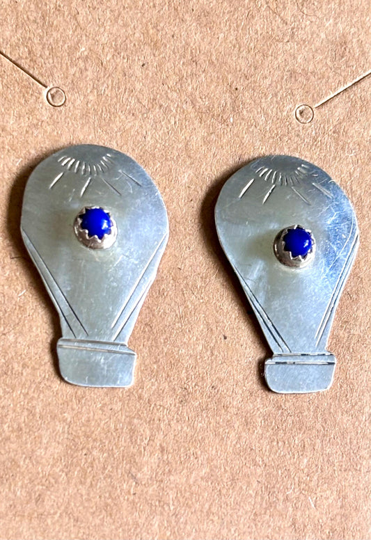 Vintage Sterling Silver Hot Air Balloon Earrings | Blue Stone Accent | Southwest Artisan Style
