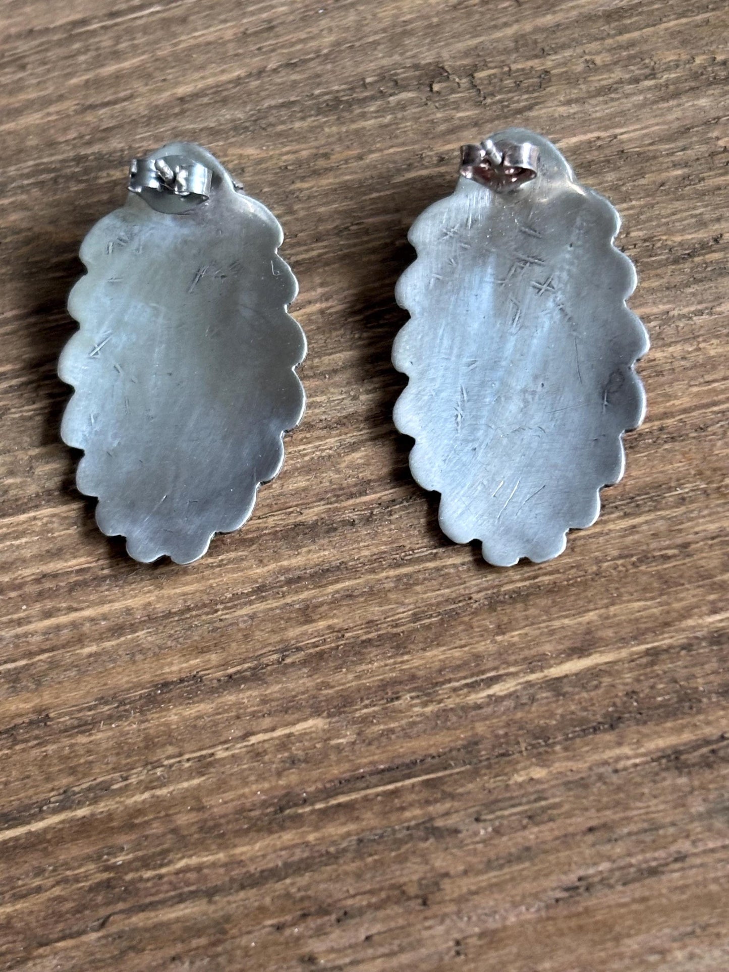 Vintage Sterling Silver Turquoise Earrings | Southwest Navajo Style Fan Studs