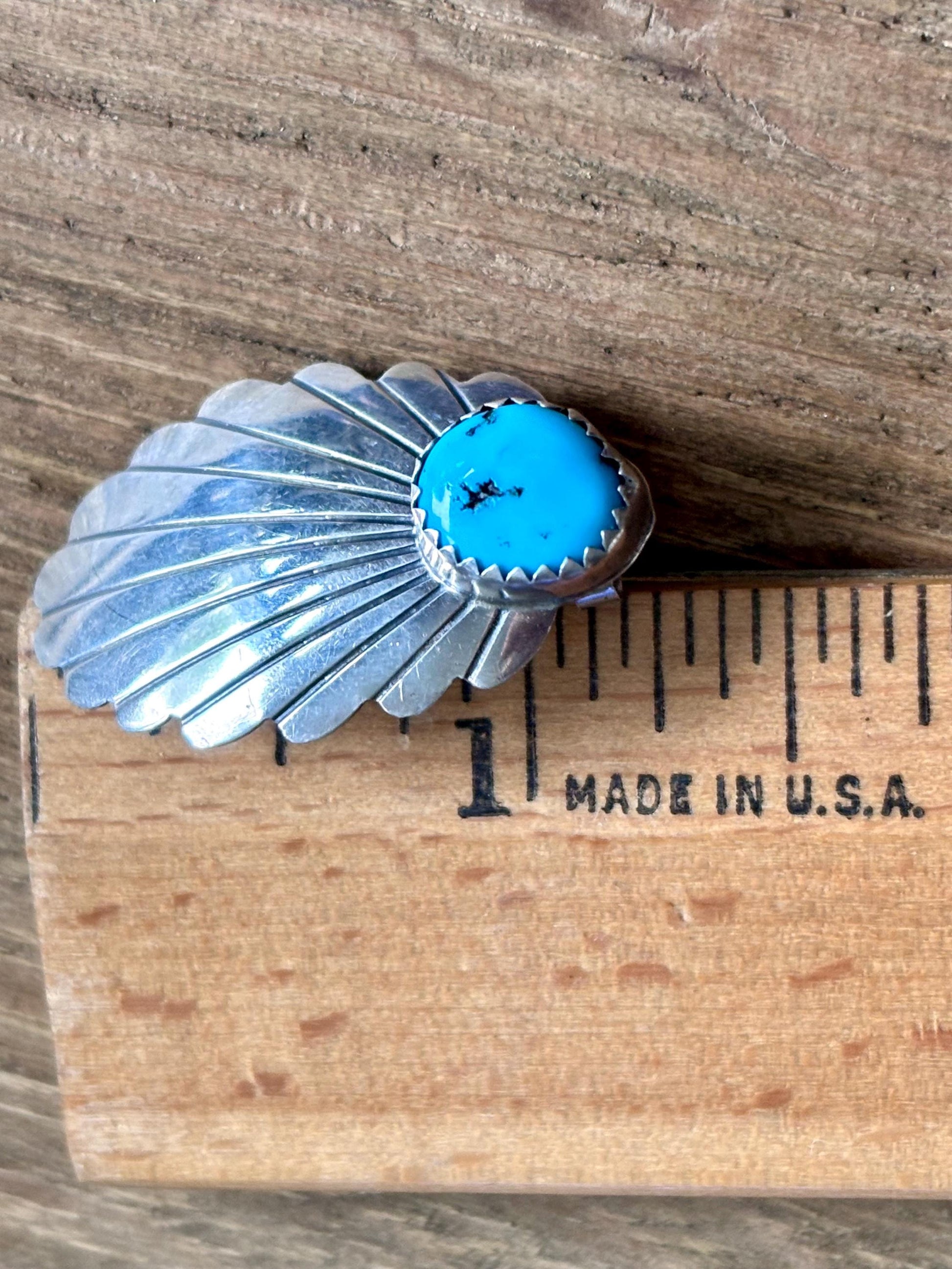 Vintage Sterling Silver Turquoise Earrings | Southwest Navajo Style Fan Studs