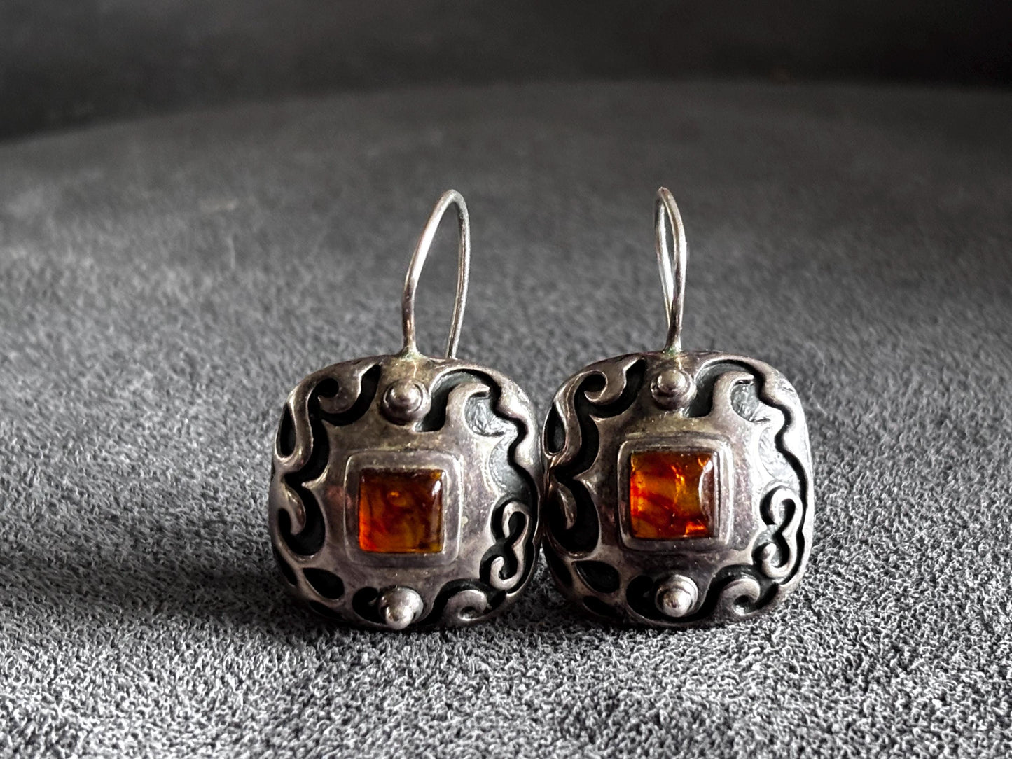 Silpada Sterling Silver Amber Earrings | Ornate Scroll Dangle | Retired Silpada Jewelry