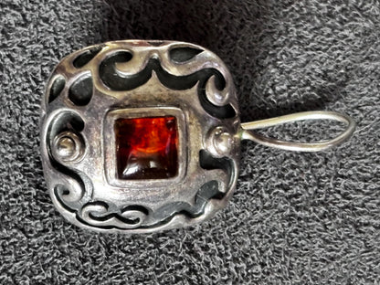 Silpada Sterling Silver Amber Earrings | Ornate Scroll Dangle | Retired Silpada Jewelry