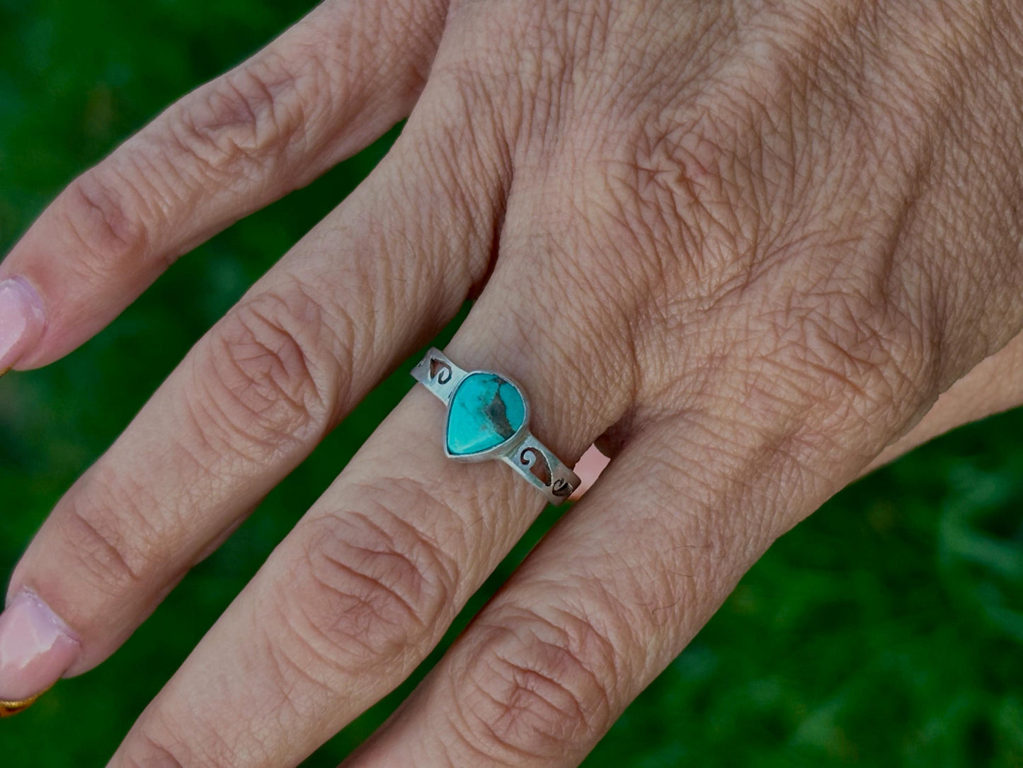 Sterling Silver Turquoise Teardrop Ring - Size 8.25 - Southwestern Boho Jewelry