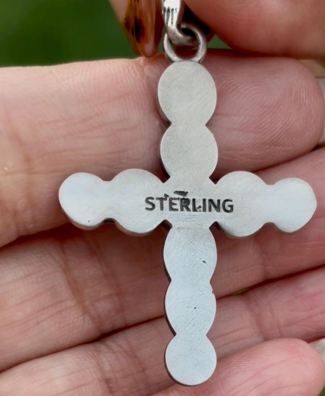 Sterling Silver Cross Pendant with Reddish-Brown Stone & White Matrix