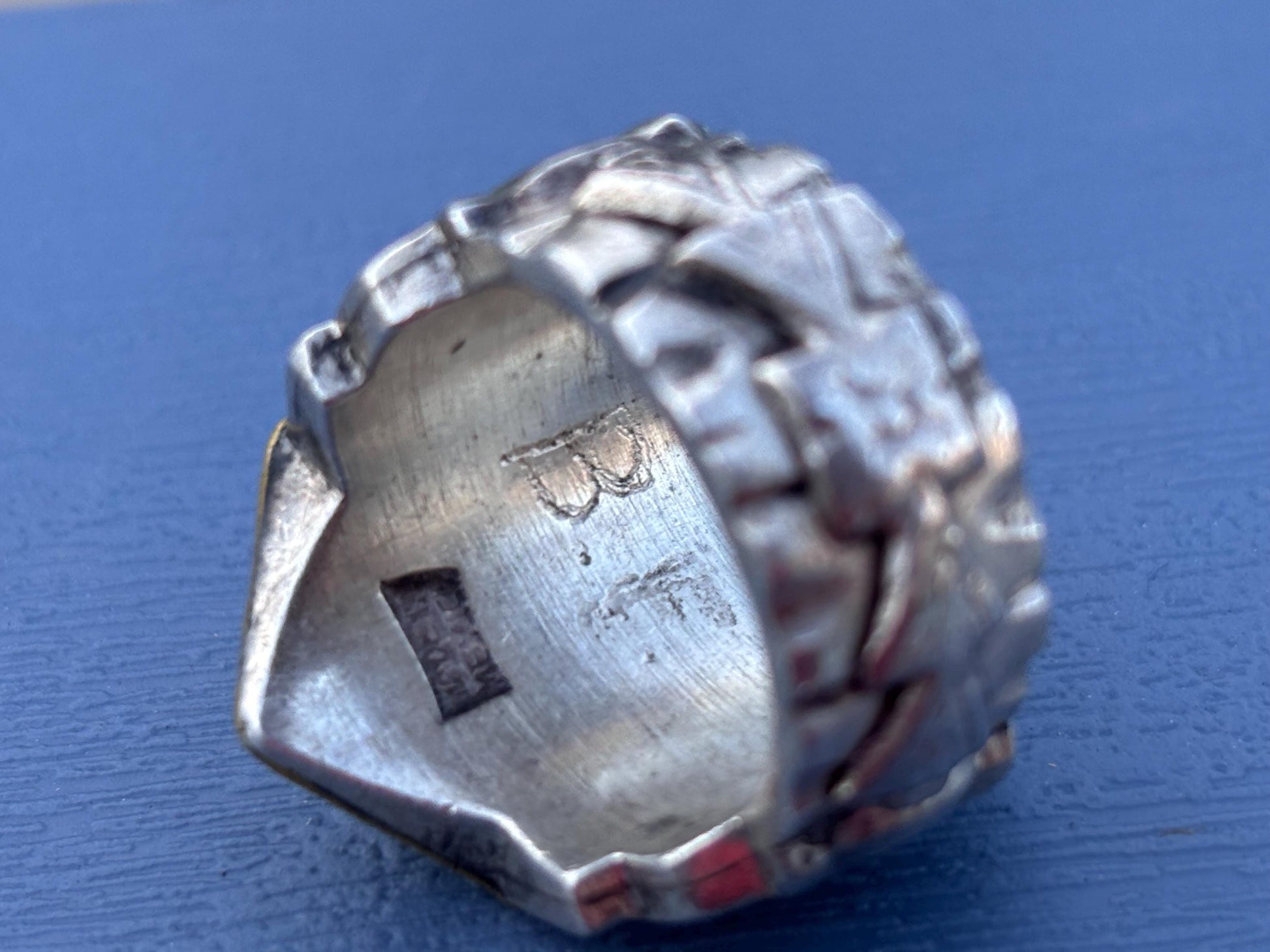 Vintage Mexican Biker Ring. Crowned Aztec Chief Ring, c. 1940s, size 9.75