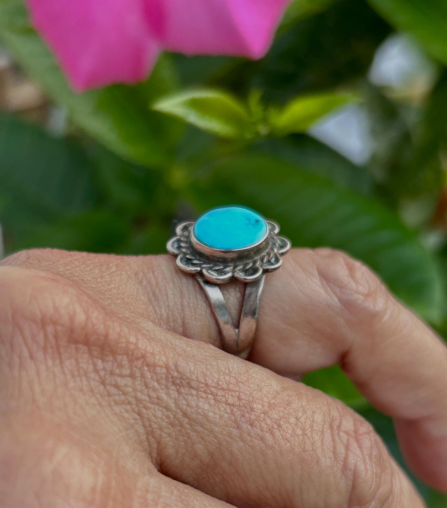 Vintage Sterling Silver Turquoise Ring - Size 5 3/4