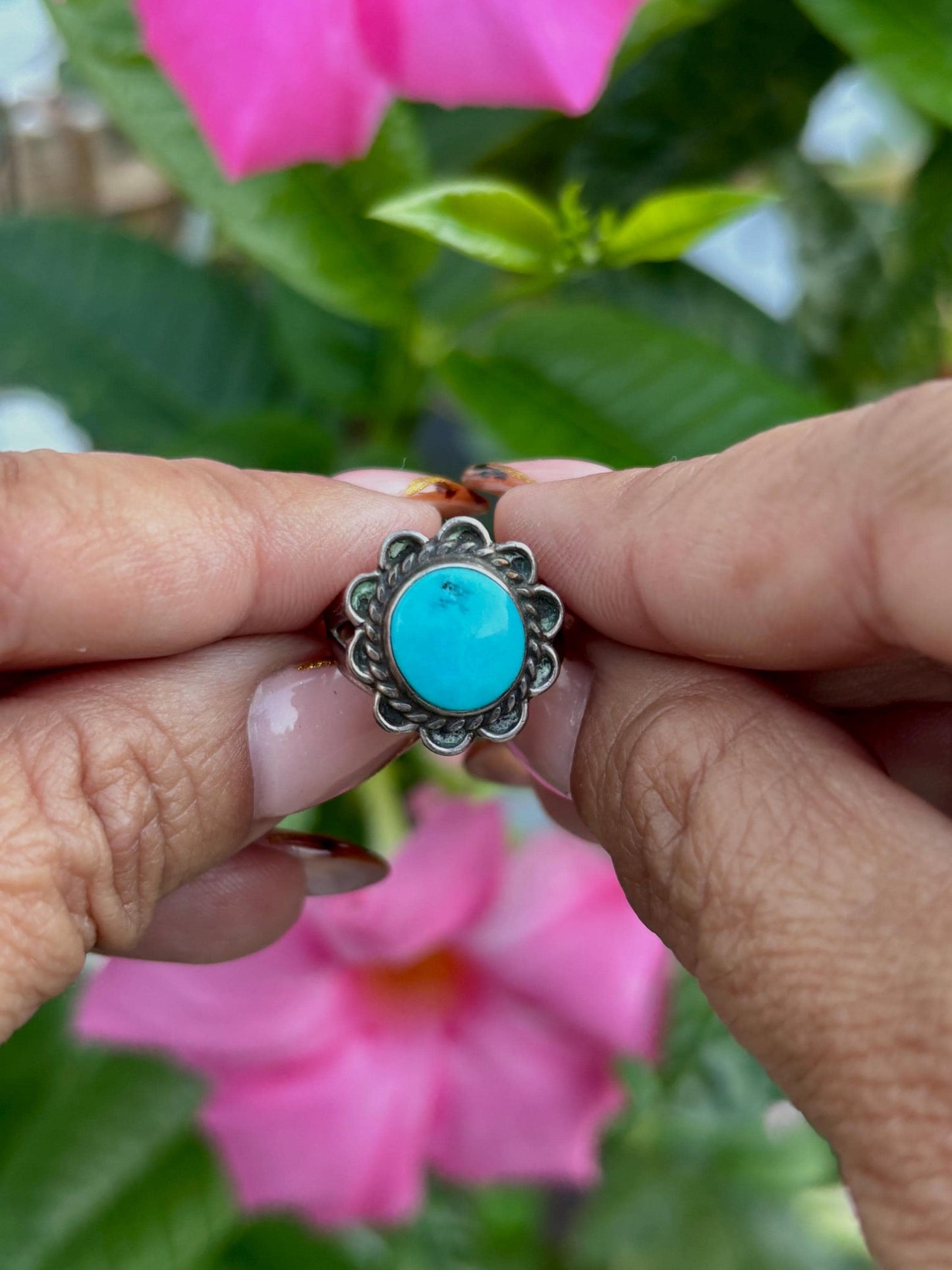 Vintage Sterling Silver Turquoise Ring - Size 5 3/4