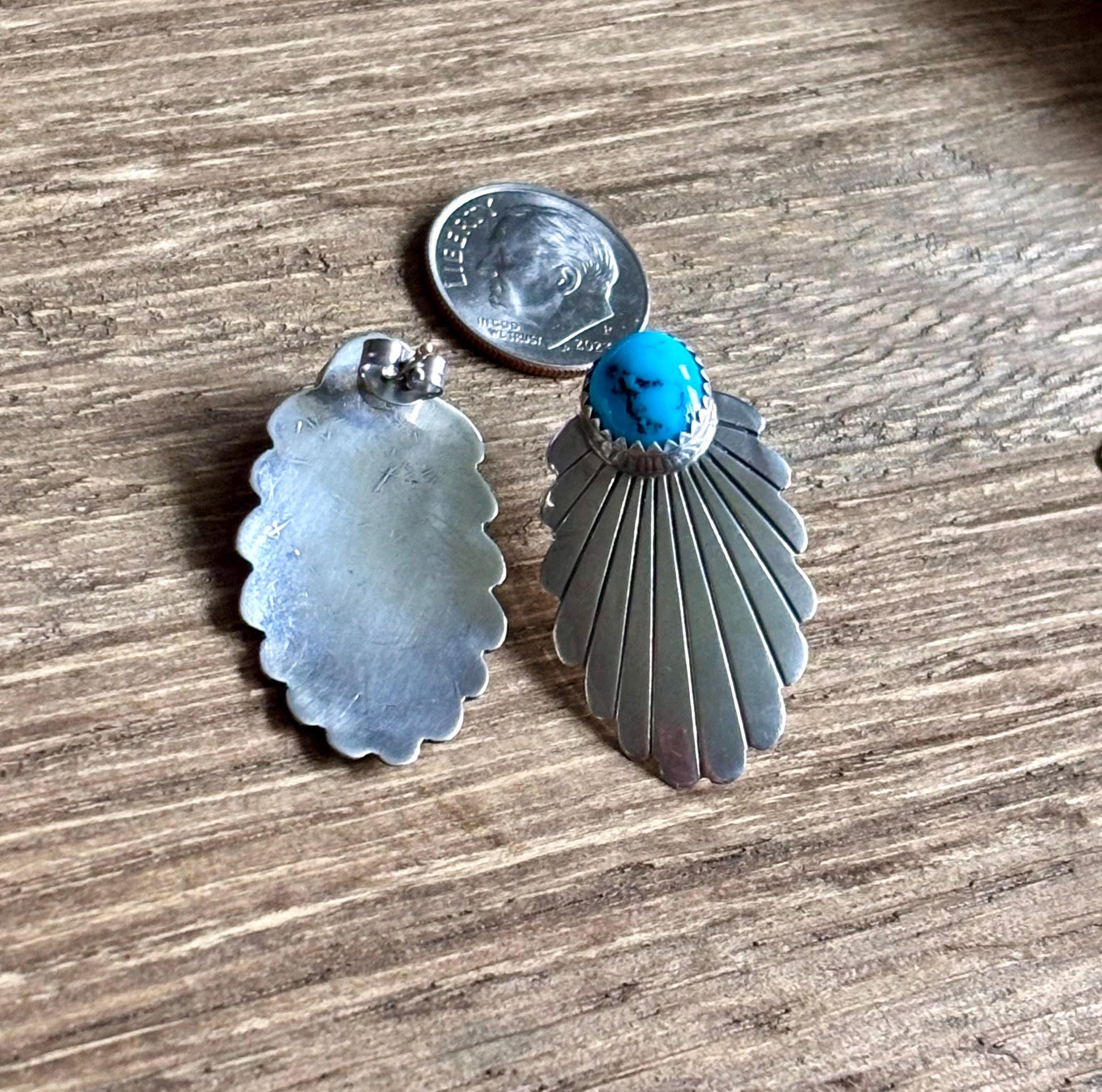 Vintage Sterling Silver Turquoise Earrings | Southwest Navajo Style Fan Studs