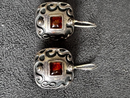 Silpada Sterling Silver Amber Earrings | Ornate Scroll Dangle | Retired Silpada Jewelry