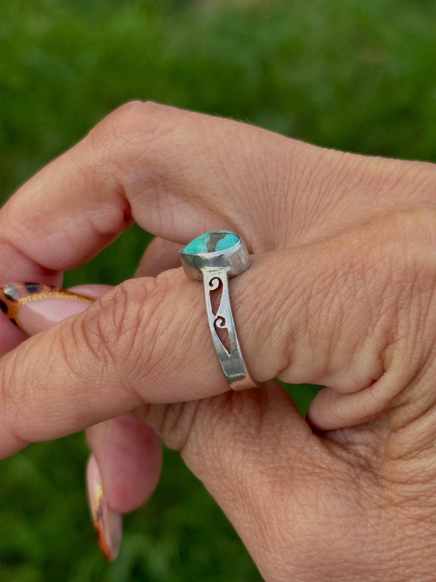 Sterling Silver Turquoise Teardrop Ring - Size 8.25 - Southwestern Boho Jewelry