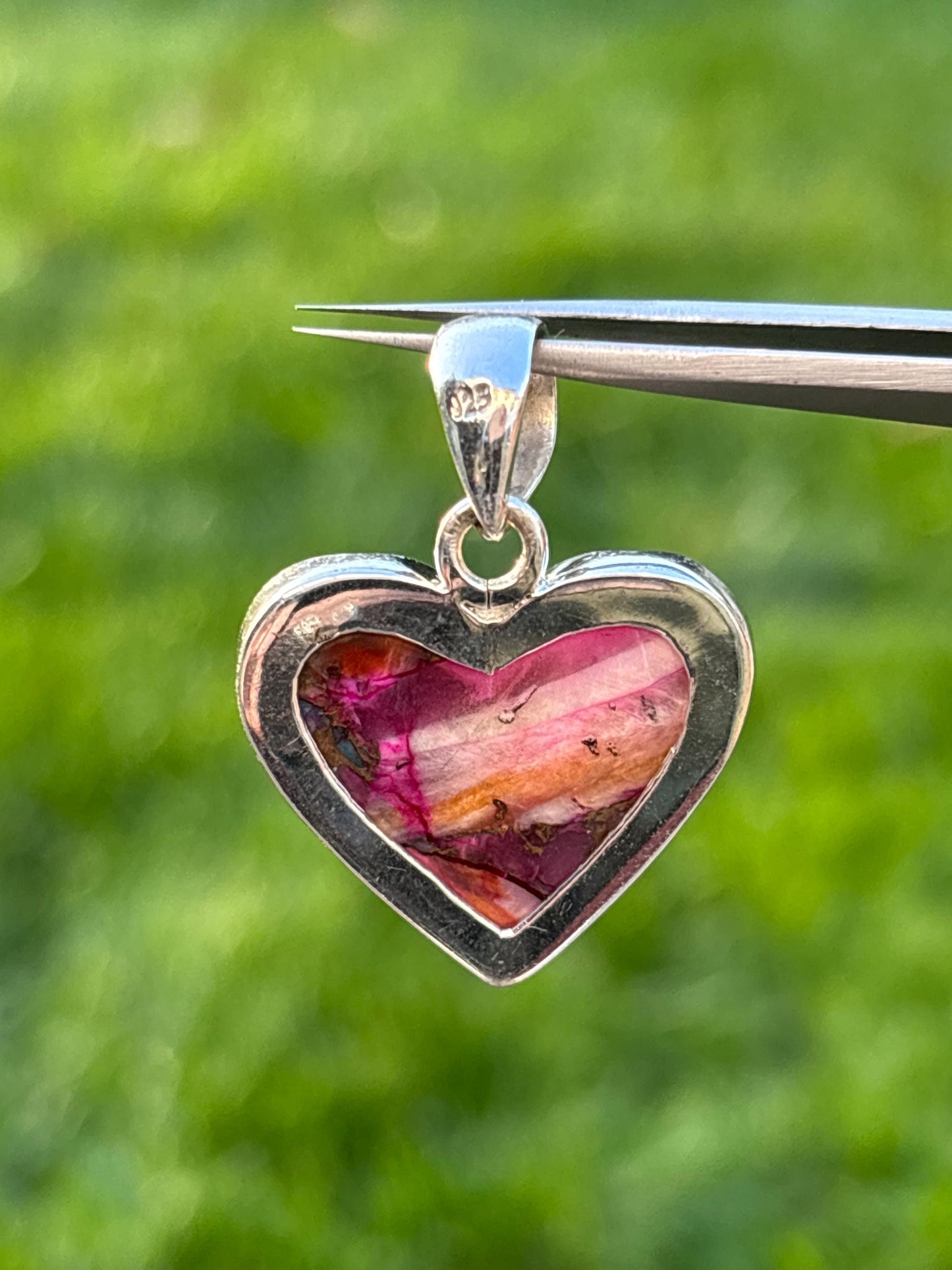 Sterling Silver Pink Dahlia Heart Pendant