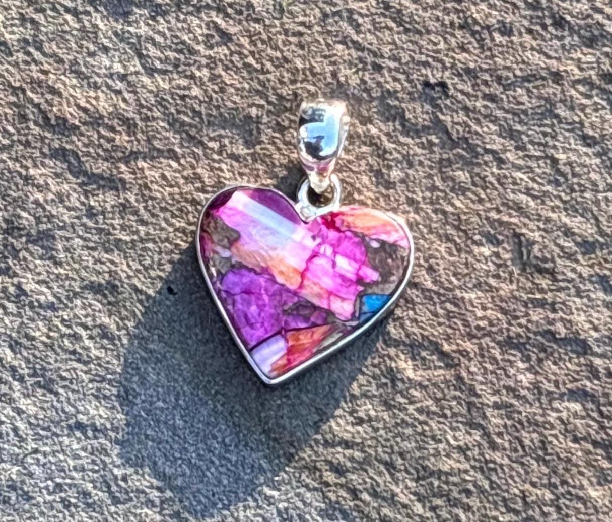 Sterling Silver Pink Dahlia Heart Pendant