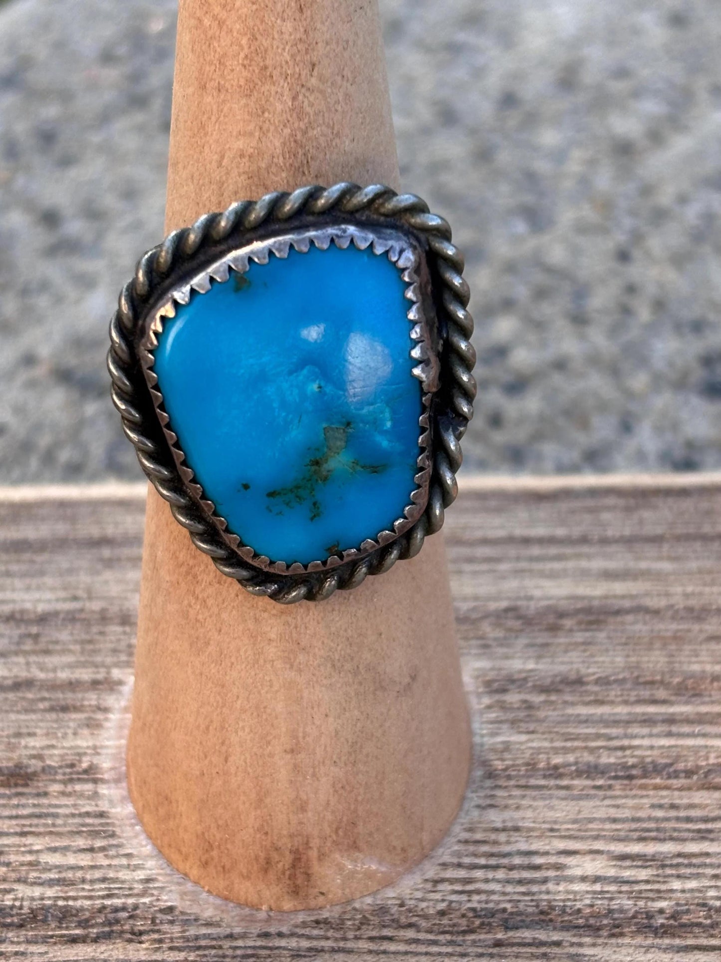 Vintage Native Sterling Silver Turquoise Ring. Handcrafted Navajo Statement Ring.  Size 7