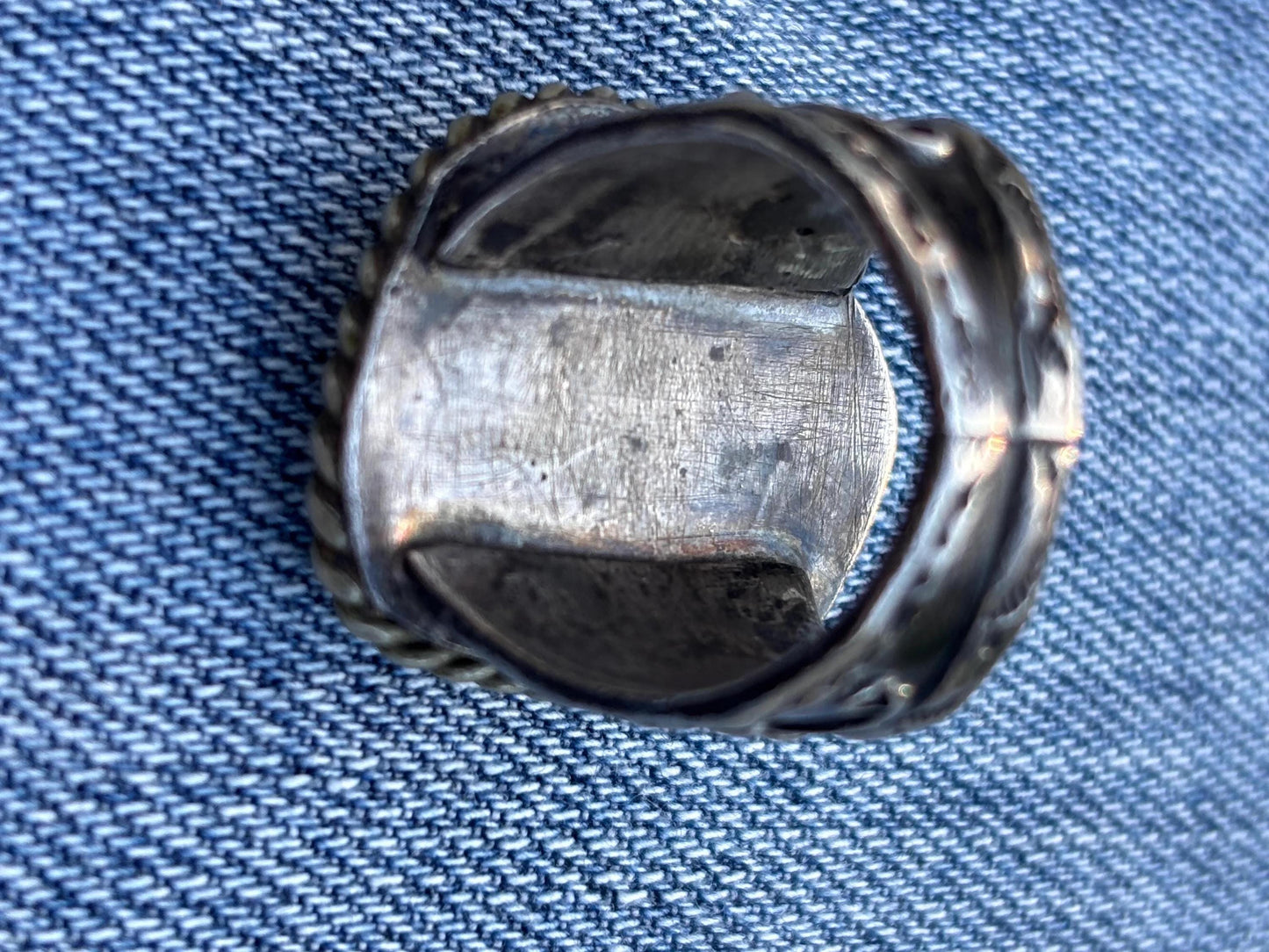 Vintage Native Sterling Silver Turquoise Ring. Handcrafted Navajo Statement Ring.  Size 7