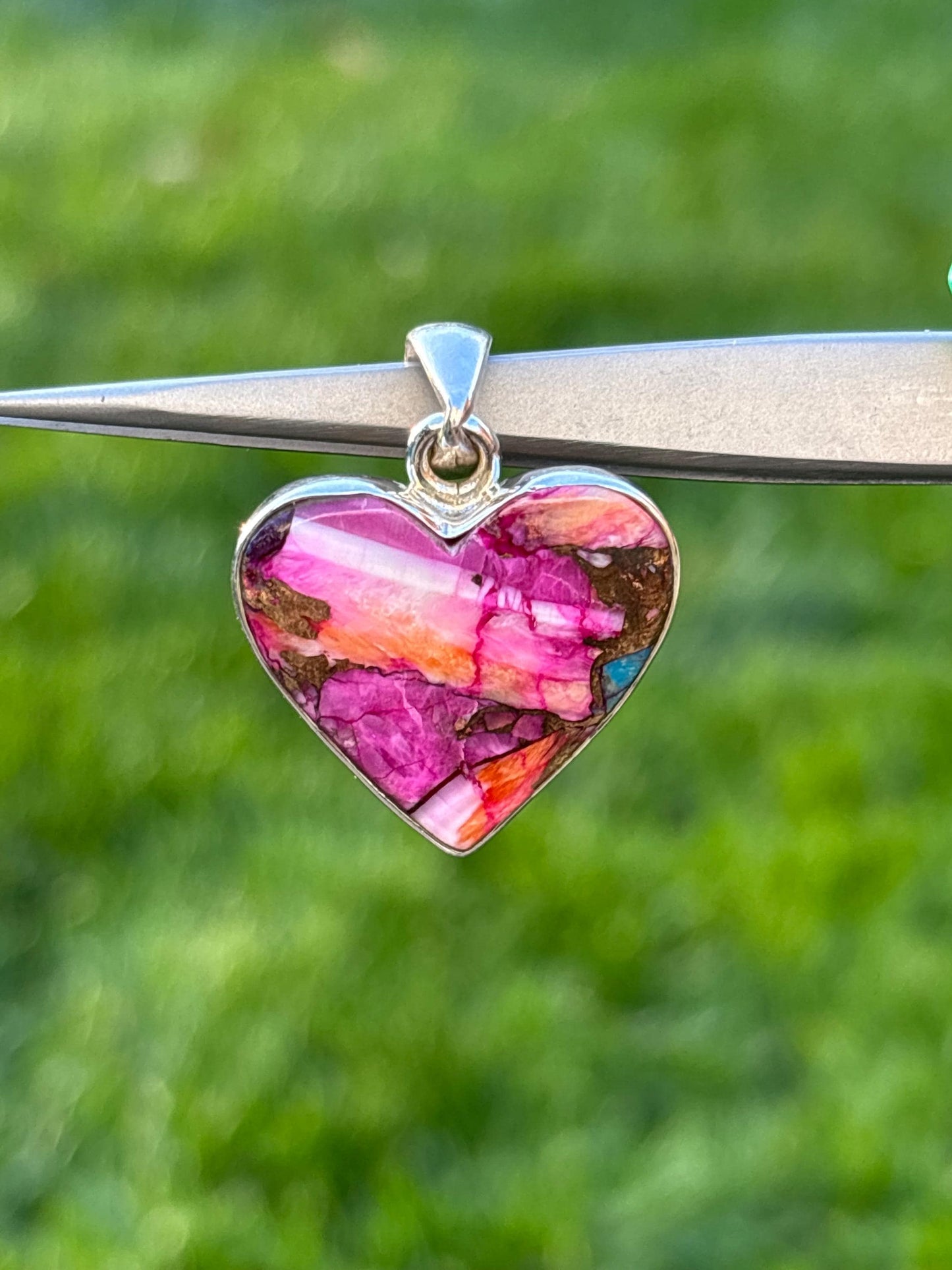 Sterling Silver Pink Dahlia Heart Pendant