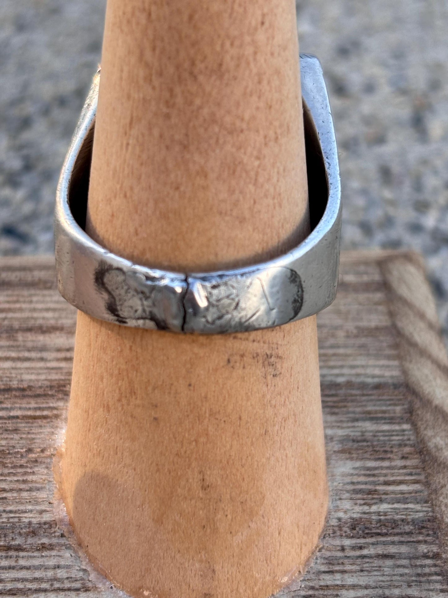 Vintage Turquoise & Sterling Silver Ring. Size 10. Hand Stamped Design