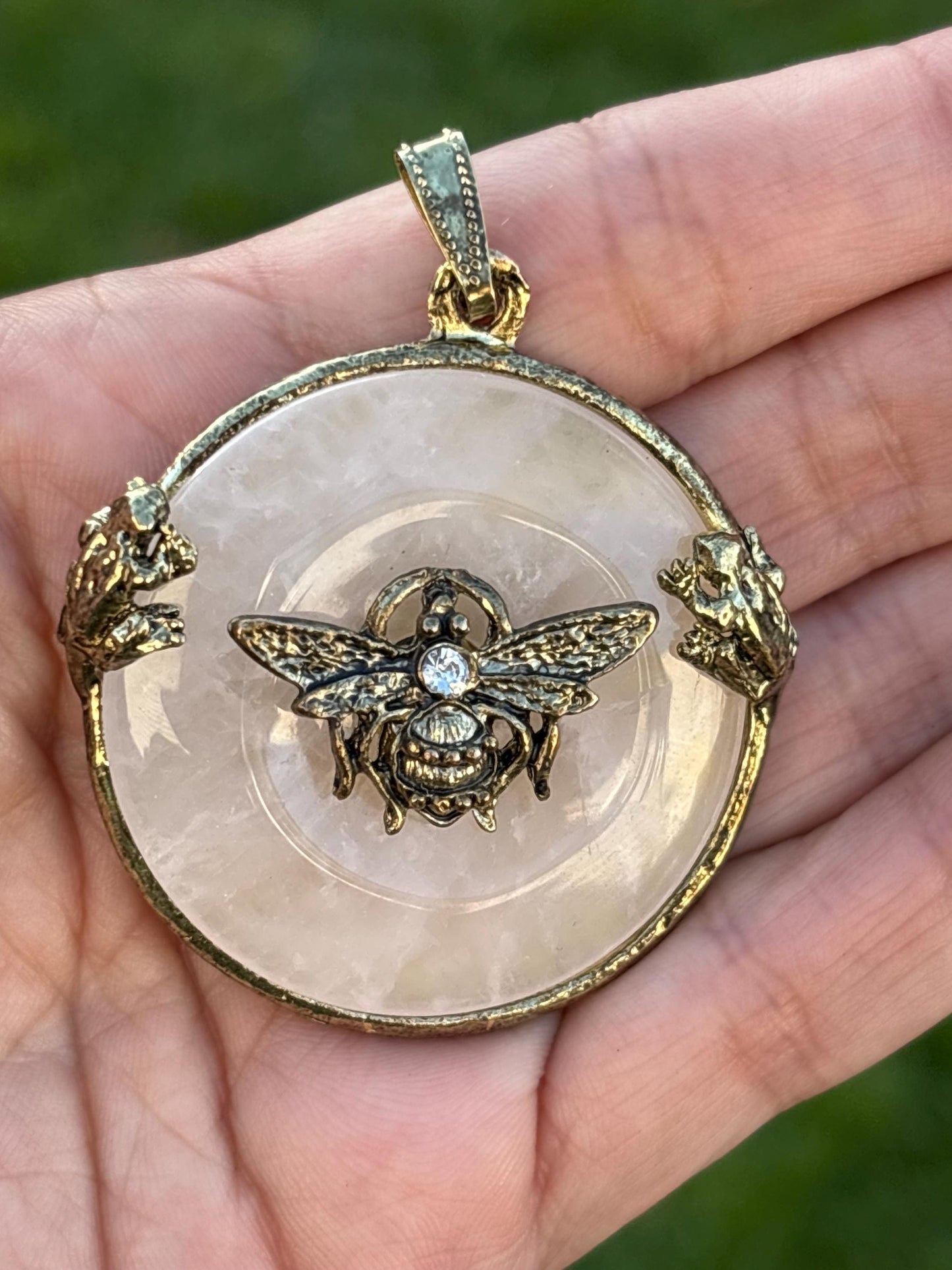 Rose Quartz Bee & Frog Pendant