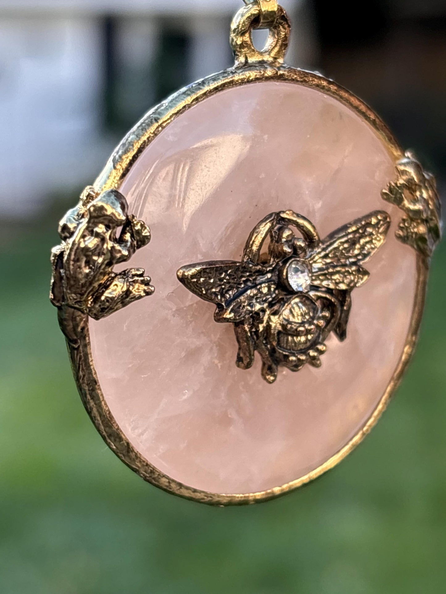Rose Quartz Bee & Frog Pendant