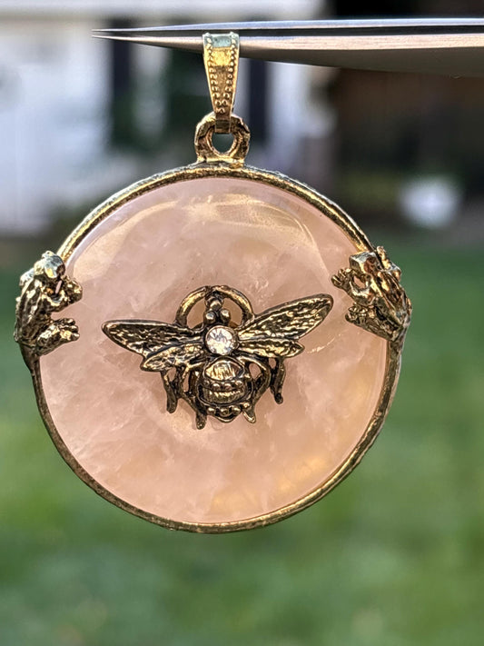 Rose Quartz Bee & Frog Pendant
