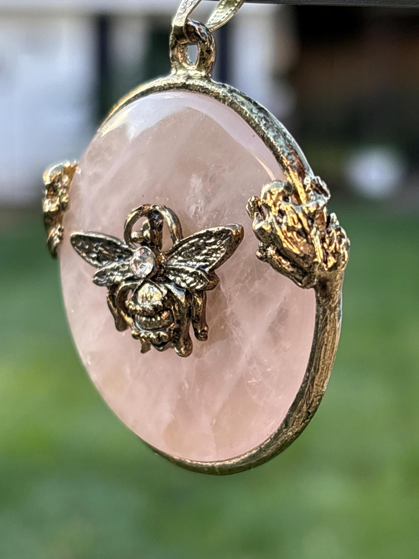 Rose Quartz Bee & Frog Pendant