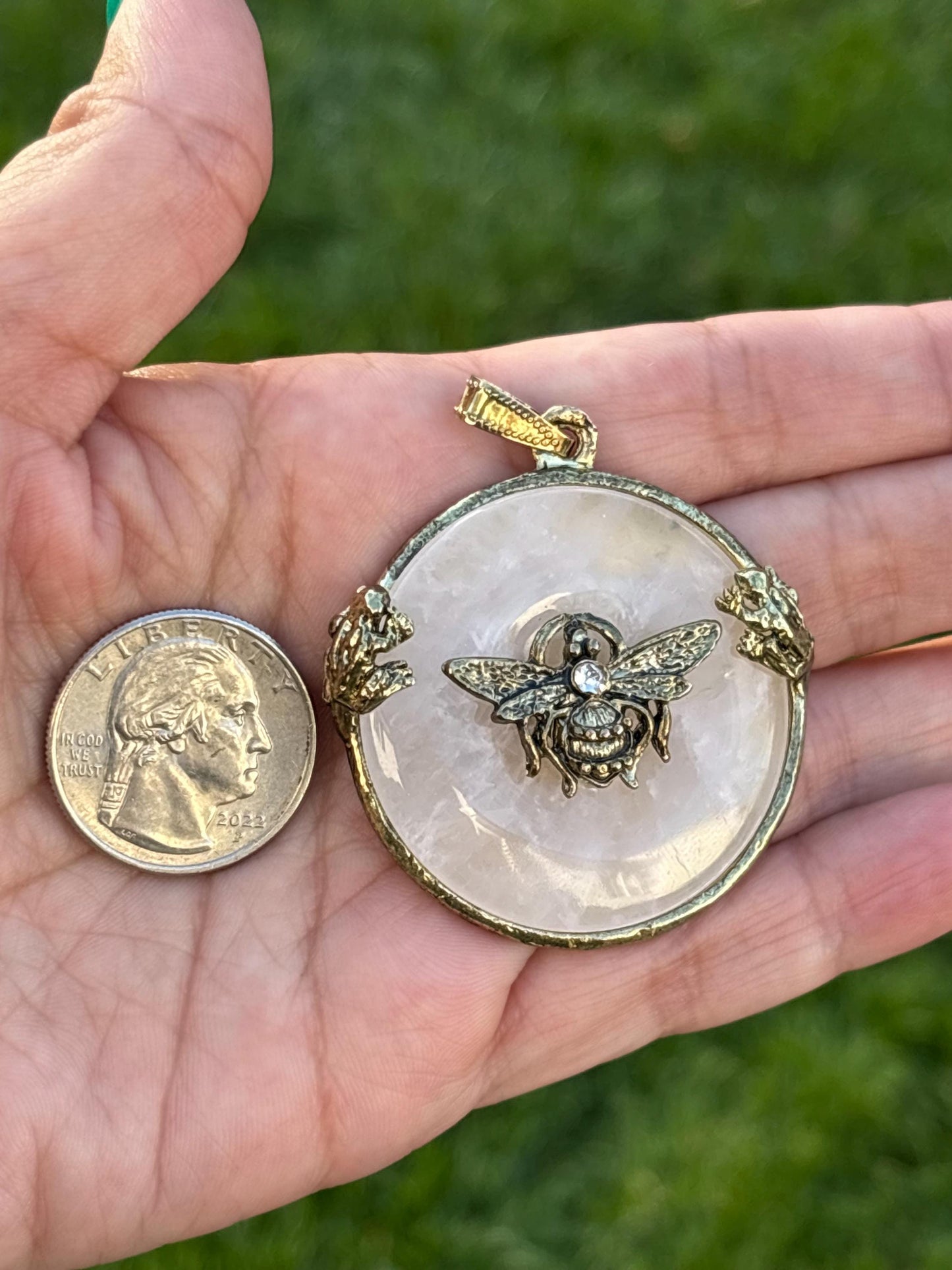 Rose Quartz Bee & Frog Pendant