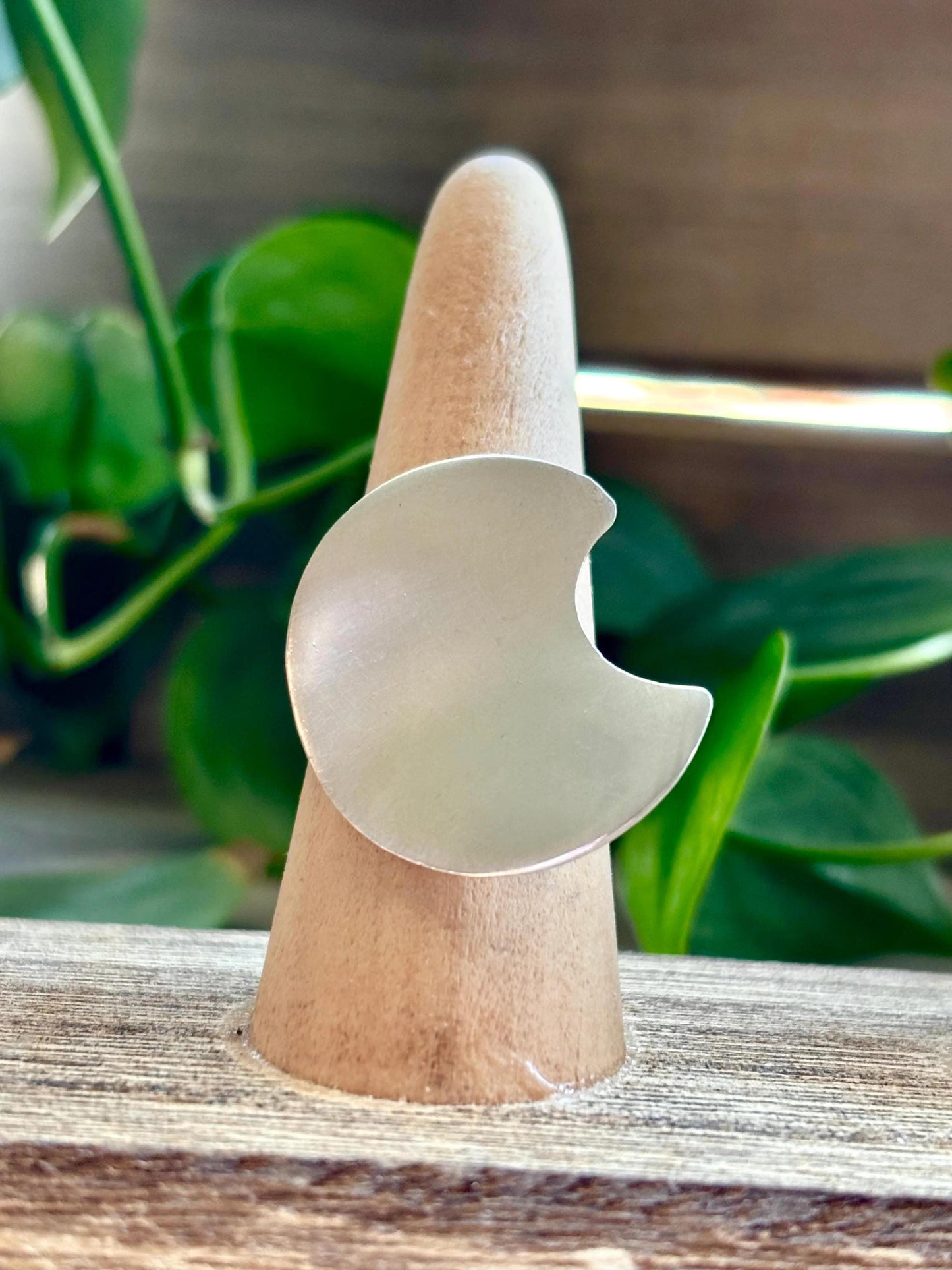 Moon Shaped Statement Ring. Modernist Sterling Silver Crescent Ring.  Size 9-9.25