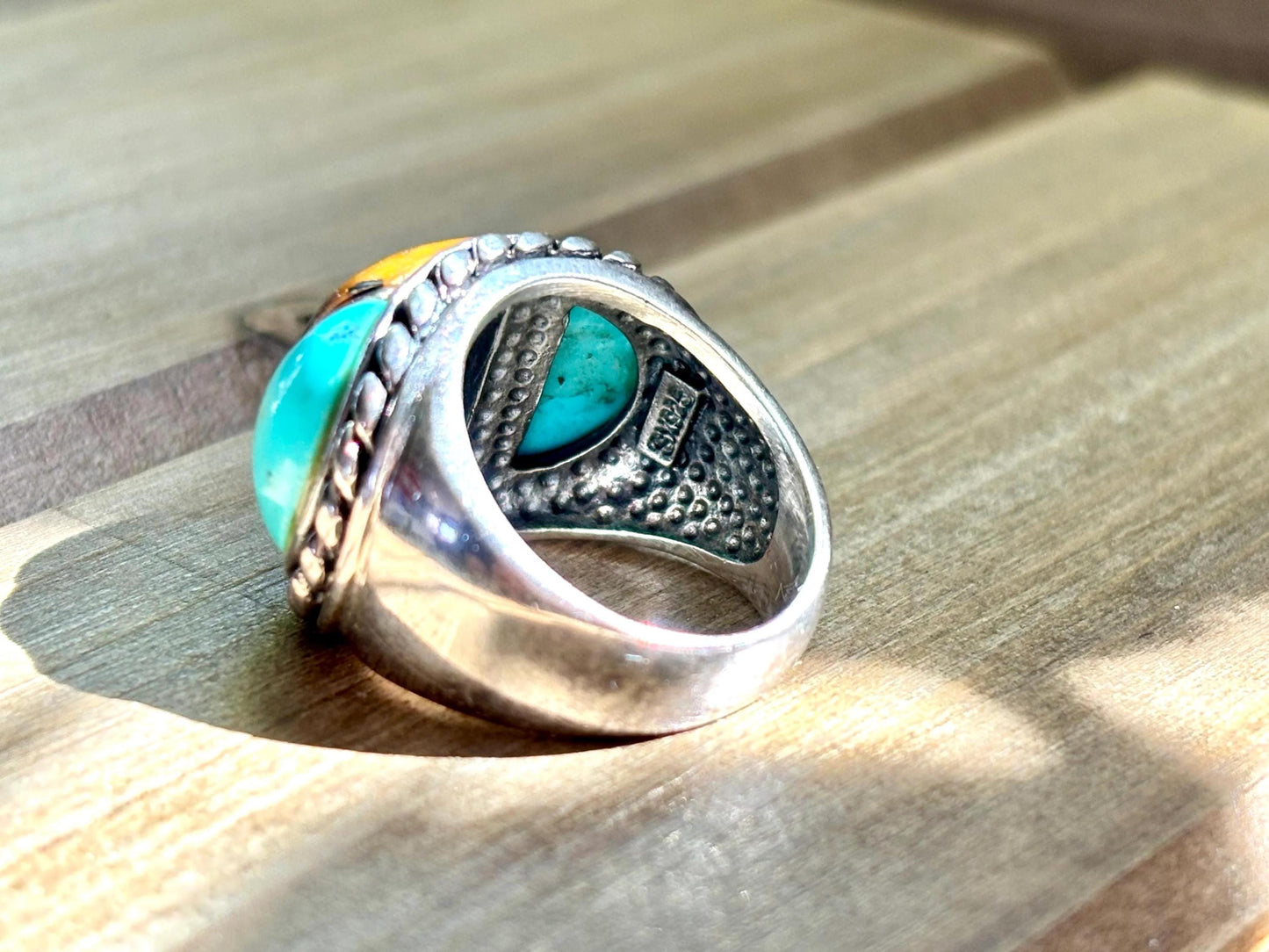 Vintage Tiger’s Eye Turquoise Sterling Silver Ring. Boho Statement Ring. Size 6.
