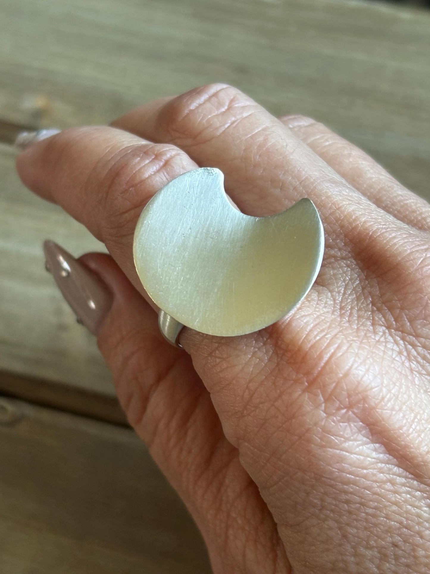 Moon Shaped Statement Ring. Modernist Sterling Silver Crescent Ring.  Size 9-9.25