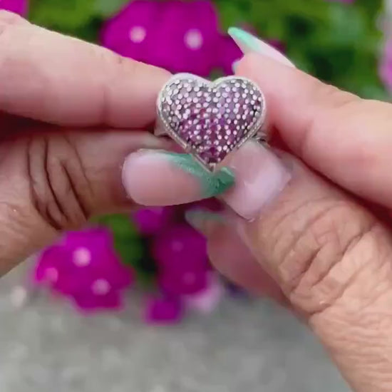 Sterling Silver Heart Ring with Bold Pavé Set Stones