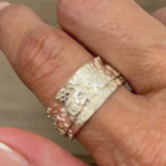 ring shown on the pointer finger being spun around with the thumb to show movement