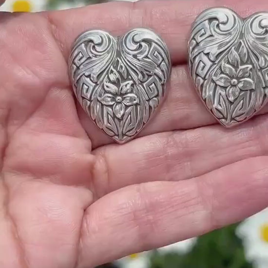 Vintage Heart-Shaped Sterling Silver  Earrings